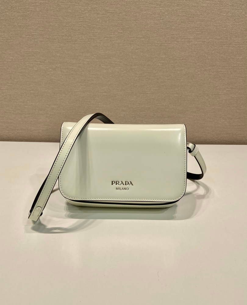 Prada 2VD061 Black Brushed Leather Mini-bag With Shoulder Strap White