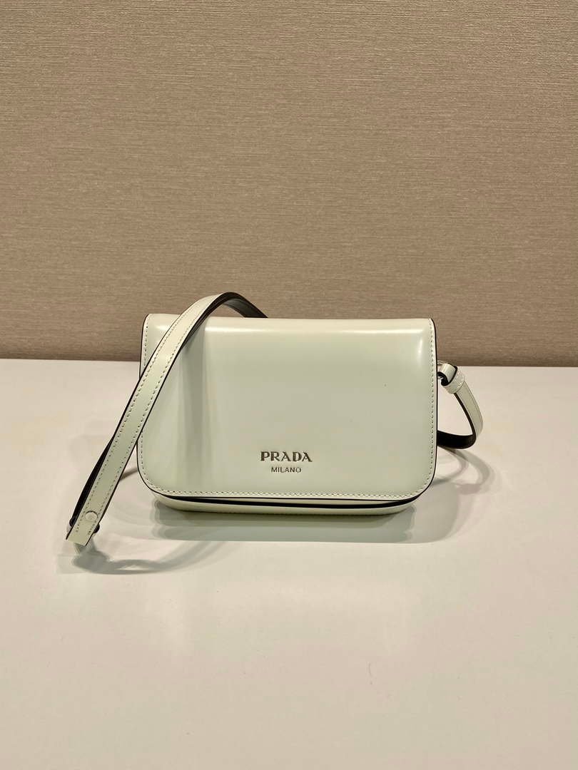 Prada 2VD061 Black Brushed Leather Mini-bag With Shoulder Strap White