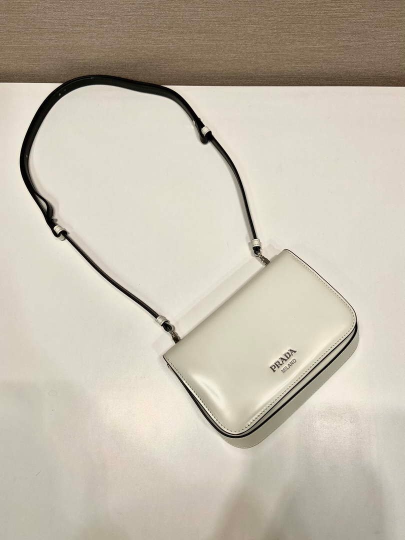 Prada 2VD061 Black Brushed Leather Mini-bag With Shoulder Strap White