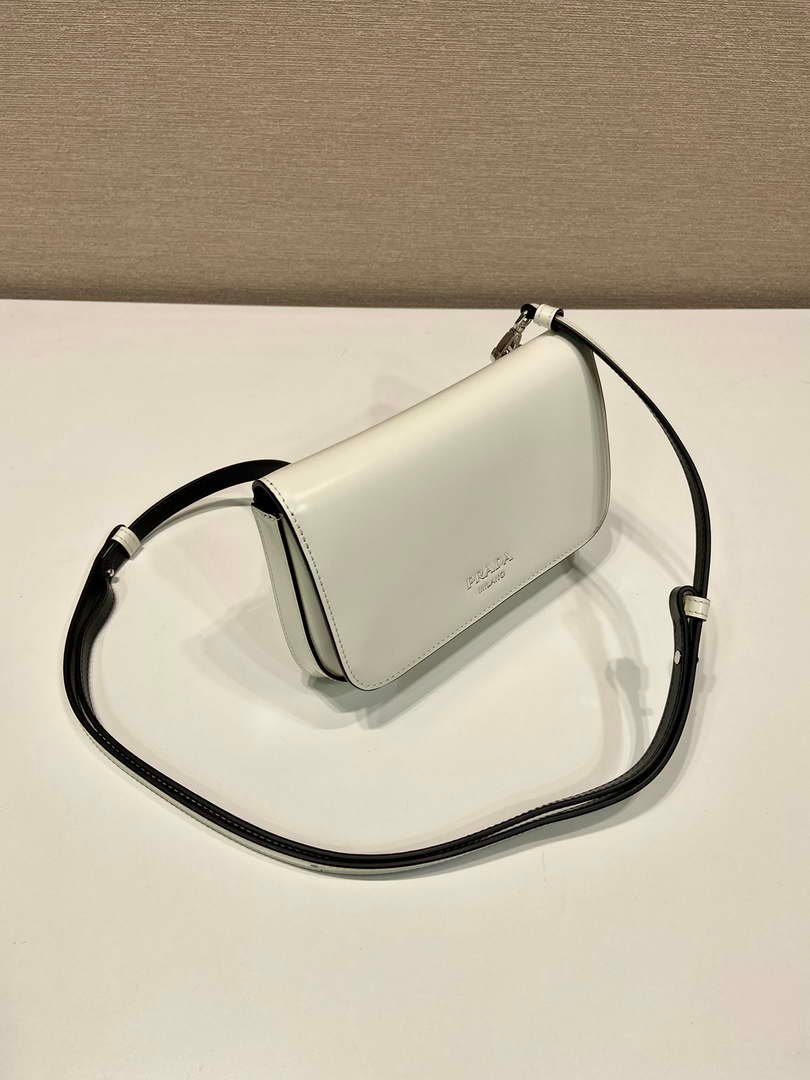 Prada 2VD061 Black Brushed Leather Mini-bag With Shoulder Strap White