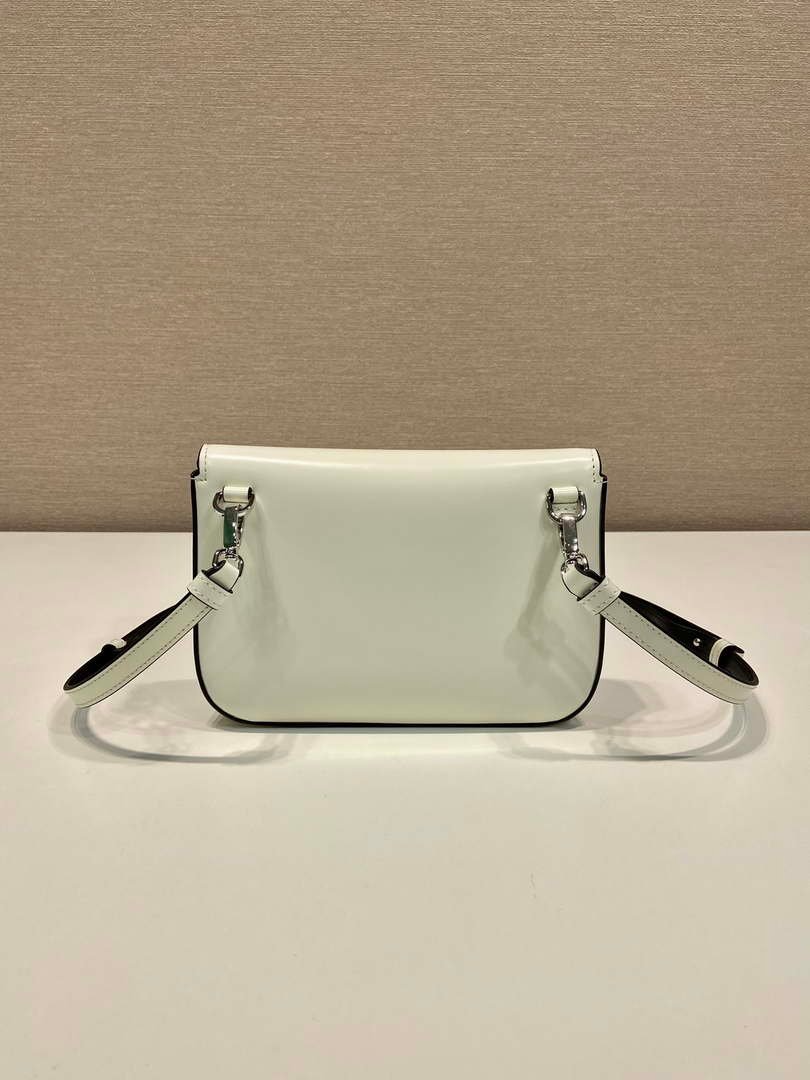 Prada 2VD061 Black Brushed Leather Mini-bag With Shoulder Strap White