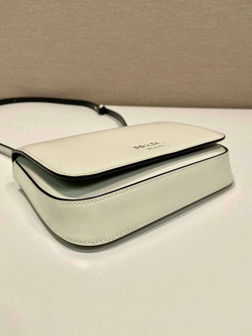 Prada 2VD061 Black Brushed Leather Mini-bag With Shoulder Strap White