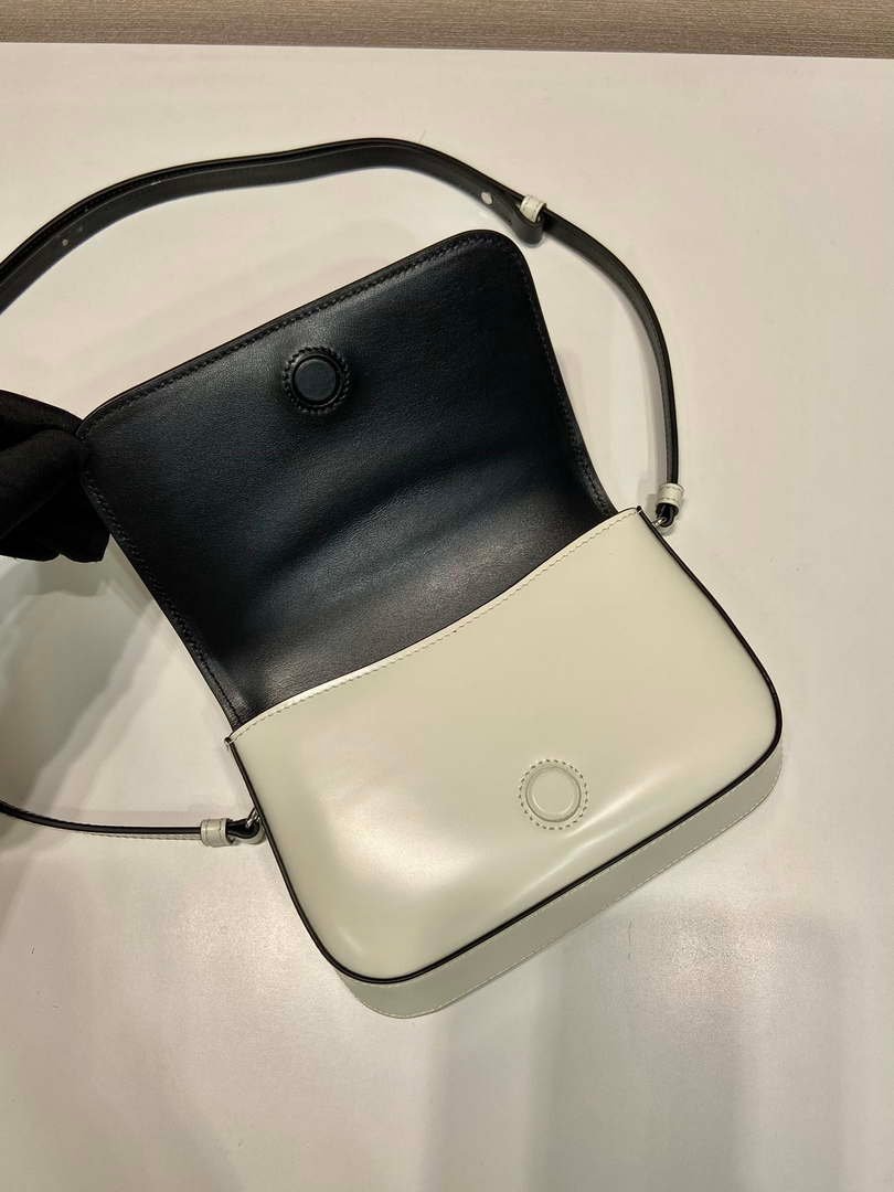 Prada 2VD061 Black Brushed Leather Mini-bag With Shoulder Strap White