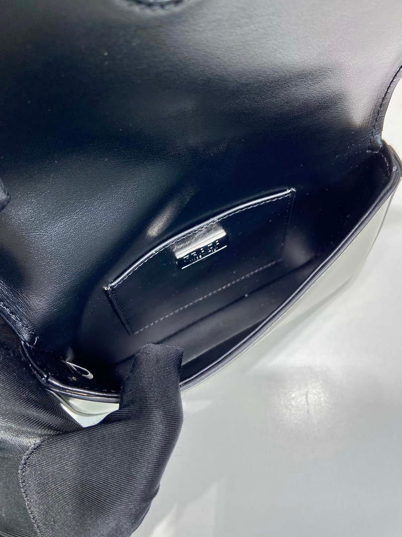 Prada 2VD061 Black Brushed Leather Mini-bag With Shoulder Strap White