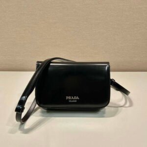 Prada 2VD061 Black Brushed Leather Mini-bag With Shoulder Strap White