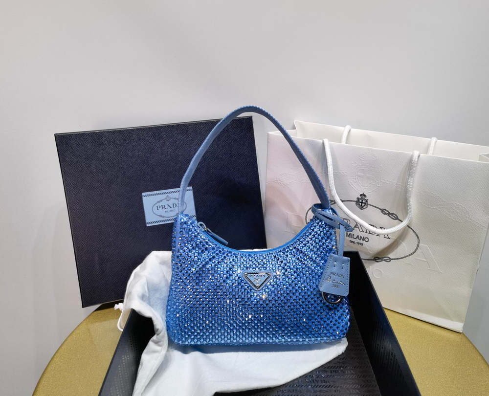 Prada 1NE515 Satin mini-bag with artificial crystals Blue