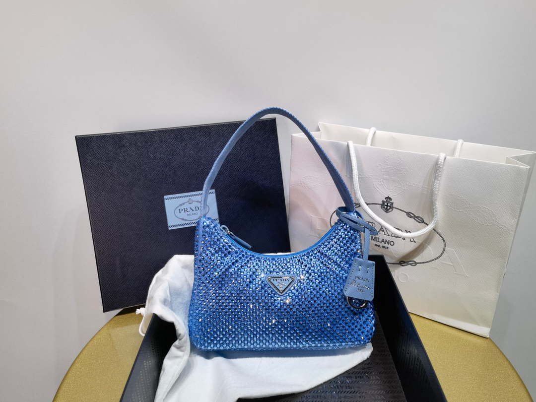 Prada 1NE515 Satin mini-bag with artificial crystals Blue