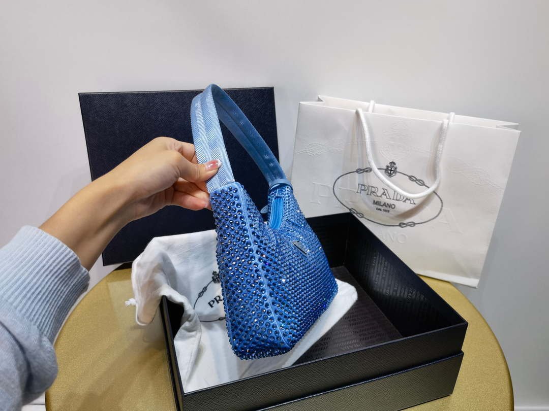 Prada 1NE515 Satin mini-bag with artificial crystals Blue