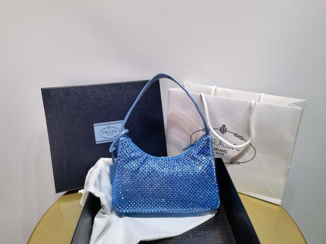 Prada 1NE515 Satin mini-bag with artificial crystals Blue