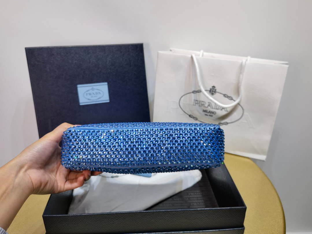 Prada 1NE515 Satin mini-bag with artificial crystals Blue