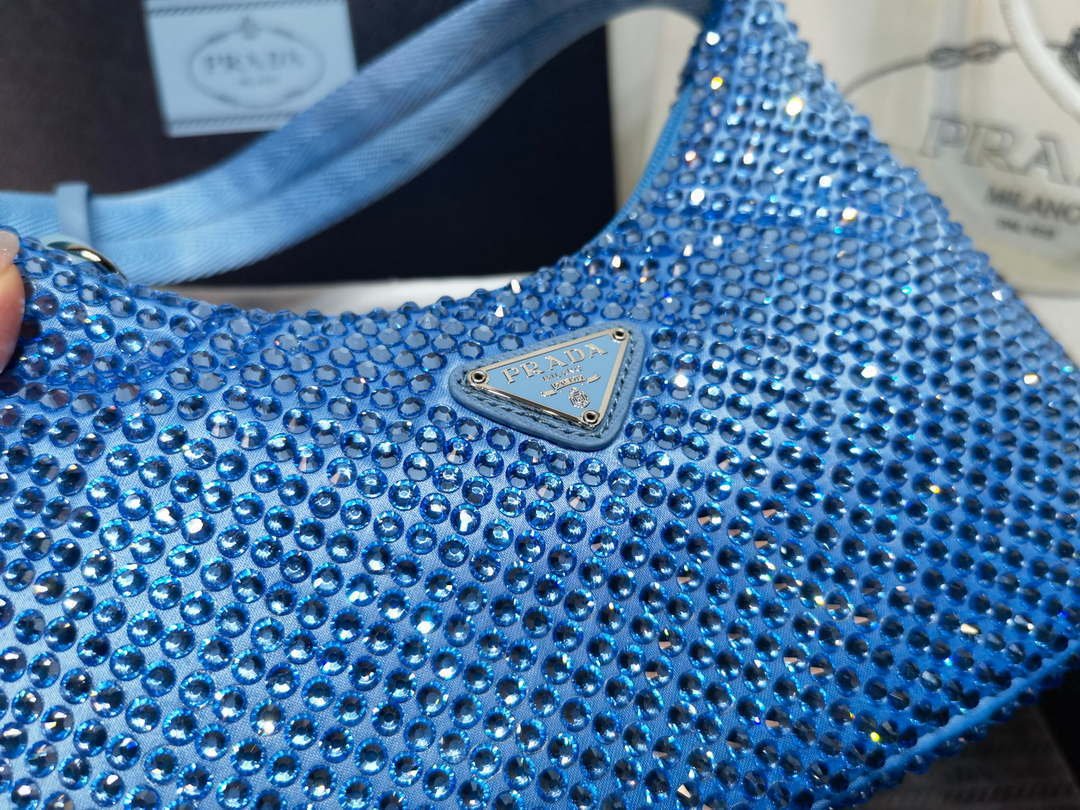 Prada 1NE515 Satin mini-bag with artificial crystals Blue