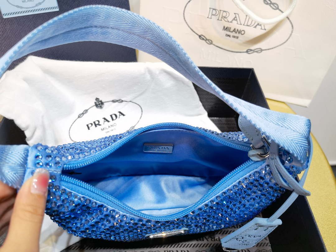 Prada 1NE515 Satin mini-bag with artificial crystals Blue