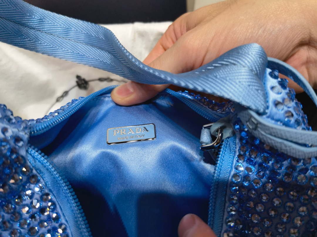 Prada 1NE515 Satin mini-bag with artificial crystals Blue