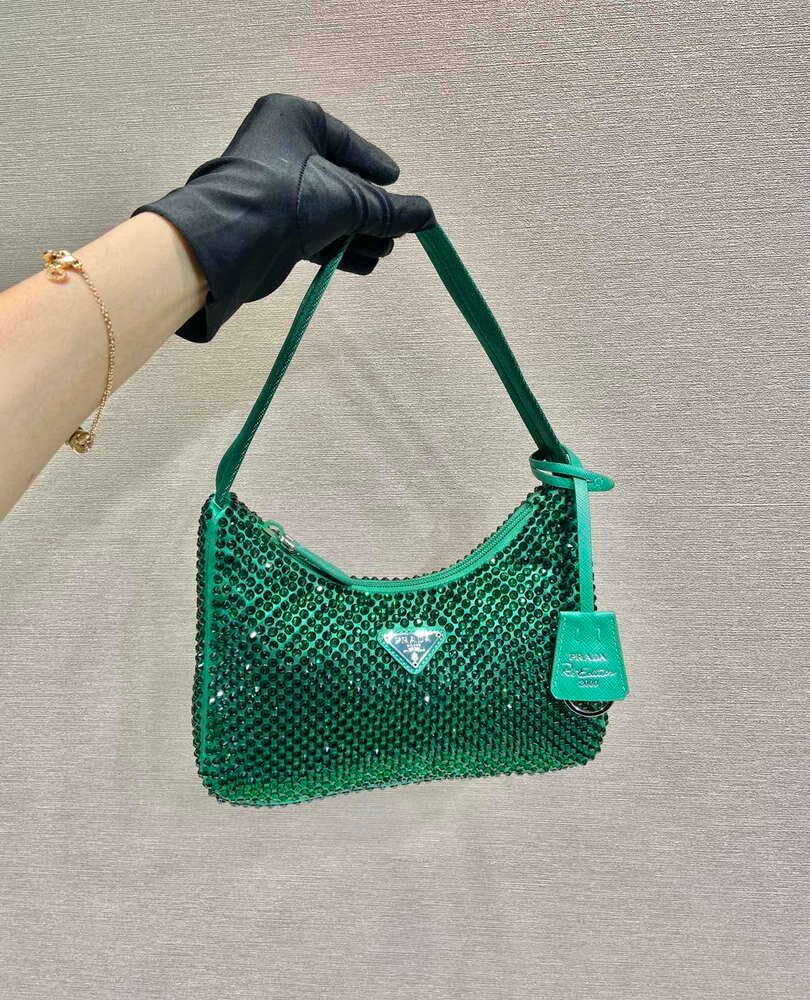 Prada 1NE515 Satin mini-bag with artificial crystals Jade green