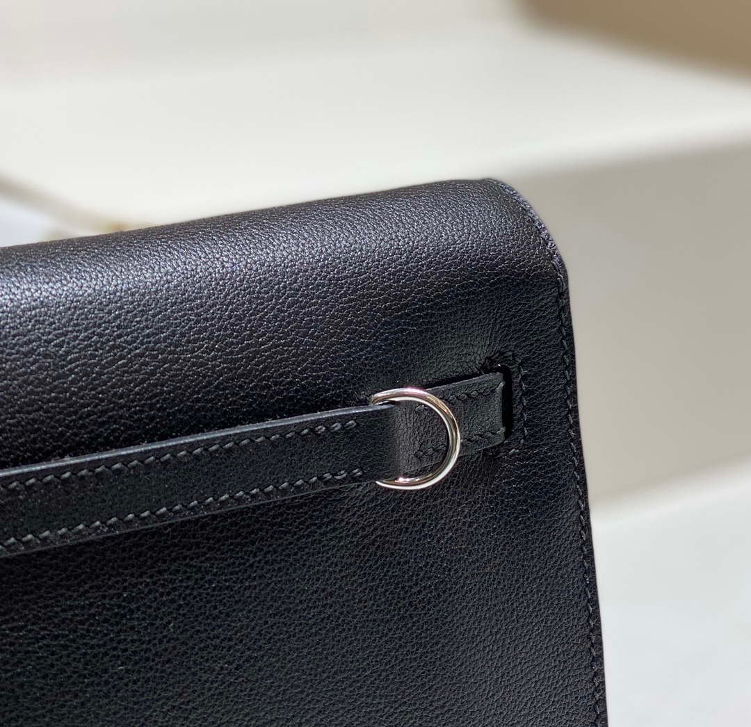 Replica Hermes Evercolor Kelly Danse II 22cm Leather Crossbody Bag H20371 Black Silver