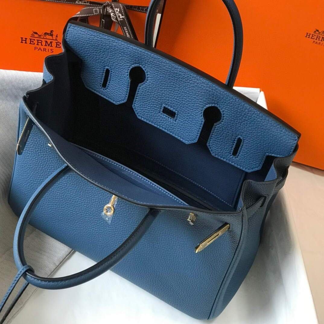 Replica Hermes Birkin Designer Tote Bag Togo Leather 28345 Navy Blue