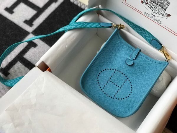 Replica Hermes Evelyne Bag Designer Hermes Mini Crossbody Bag 20381 Gold Blue