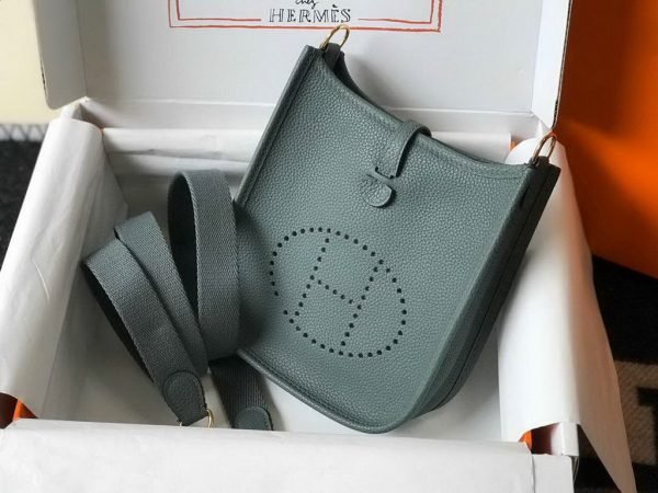 Replica Hermes Evelyne Bag Designer Hermes Mini Crossbody Bag 20391 Gold Buckle Dark Green