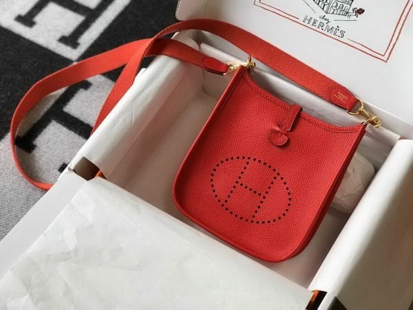 Replica Hermes Evelyne Bag Designer Hermes Mini Crossbody Bag 20385 Gold Buckle Dark Red