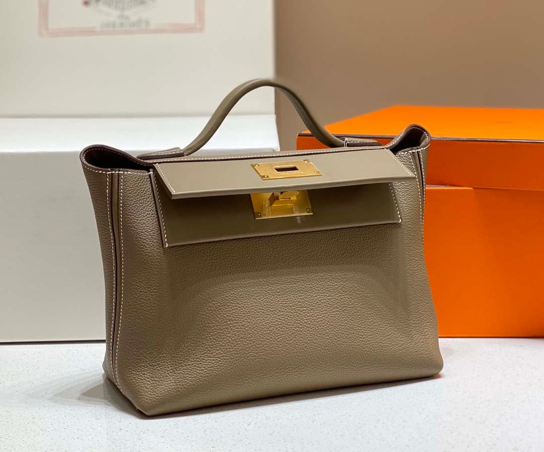 Hermes Kelly 2424 Leather 29cm H230267 Elephant gray Shoulder bag