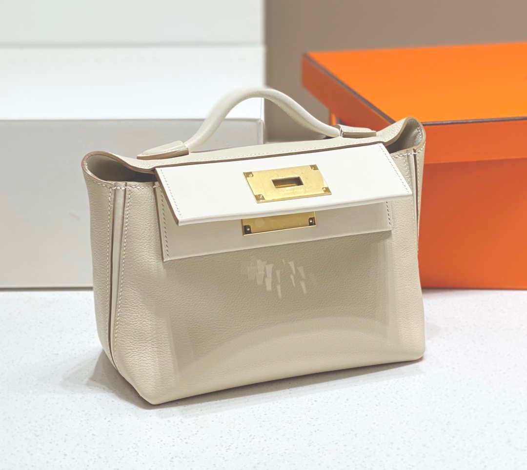Hermes Mini Kelly 2424 Leather 21cm H230264 White