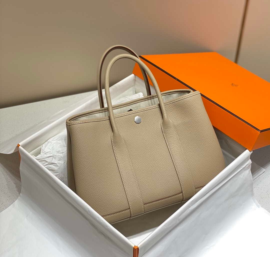 Hermes Light Gray Clemence Garden Party 30cm Bag H239045