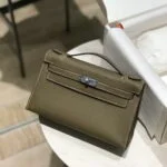 Hermes Kelly Pouchette Swift Leather clutch bag Silver H230262