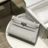 Hermes Kelly Pouchette Swift Leather clutch bag Silver H230259
