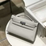 Hermes Kelly Pouchette Swift Leather clutch bag Silver H230259
