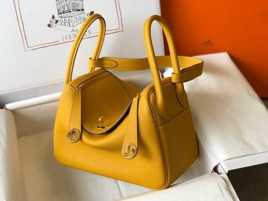 Replica Hermes Lindy 26cm Designer Tote Shoulder Bags Yellow Gold