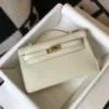 Replica Hermes Mini Kelly Pouchette Epsom Leather H230230 White