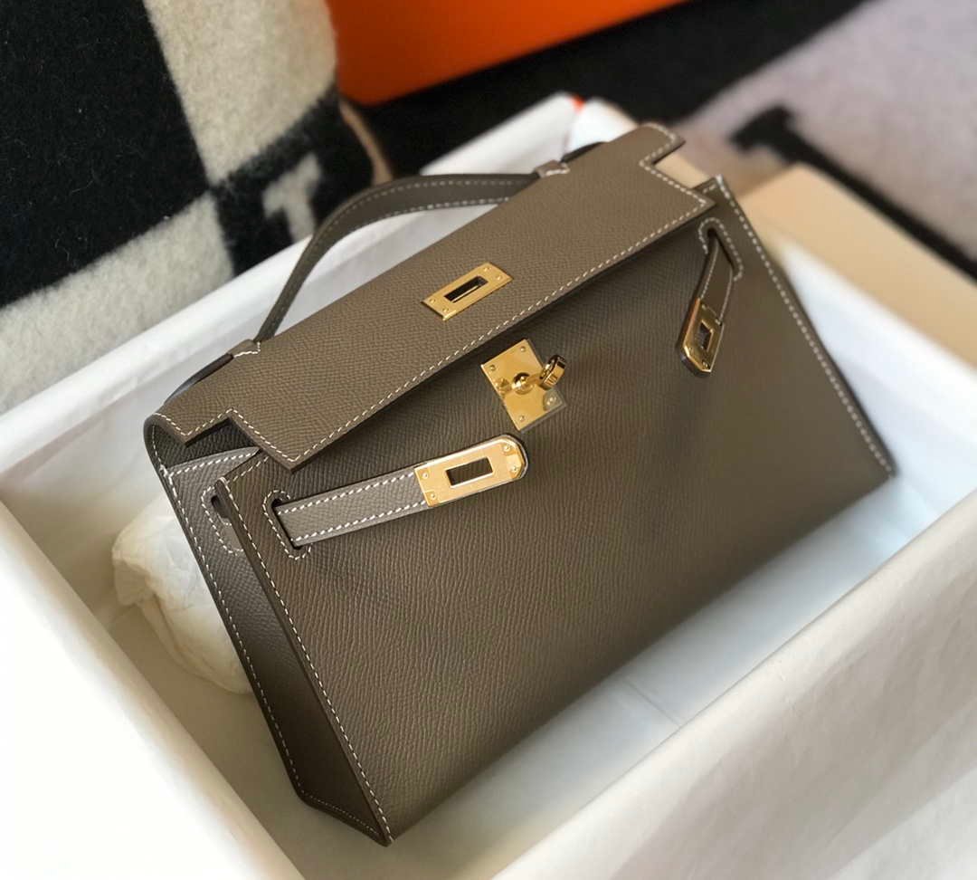 Hermes Mini Kelly Pouchette H230223 Epsom Leather Elephant Grey