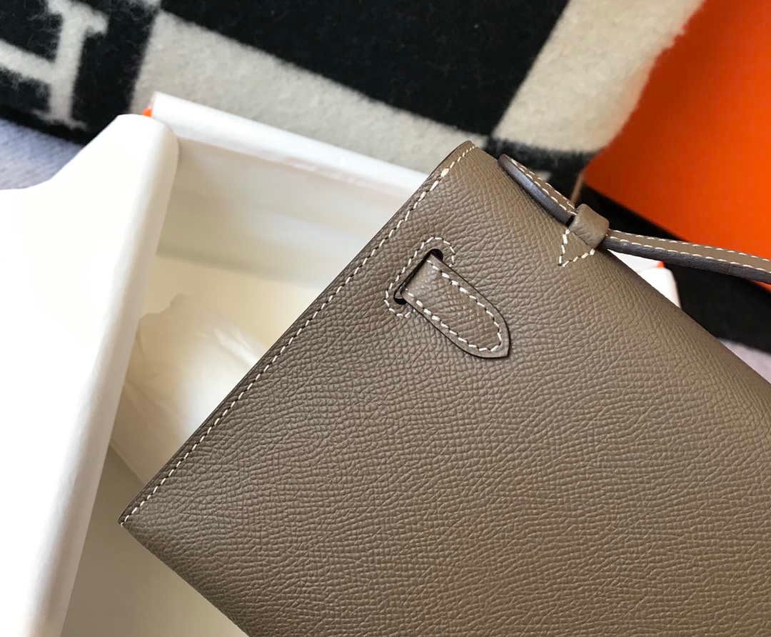 Hermes Mini Kelly Pouchette H230223 Epsom Leather Elephant Grey