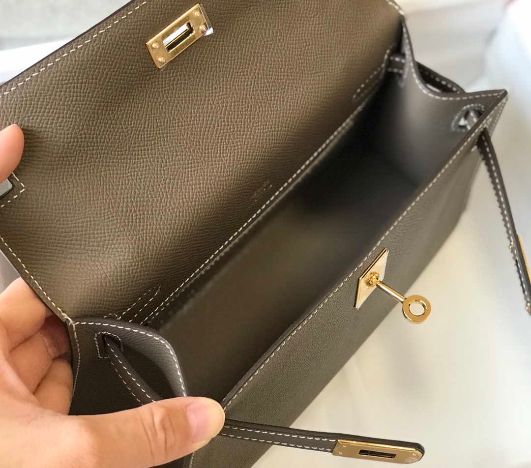 Hermes Mini Kelly Pouchette H230223 Epsom Leather Elephant Grey