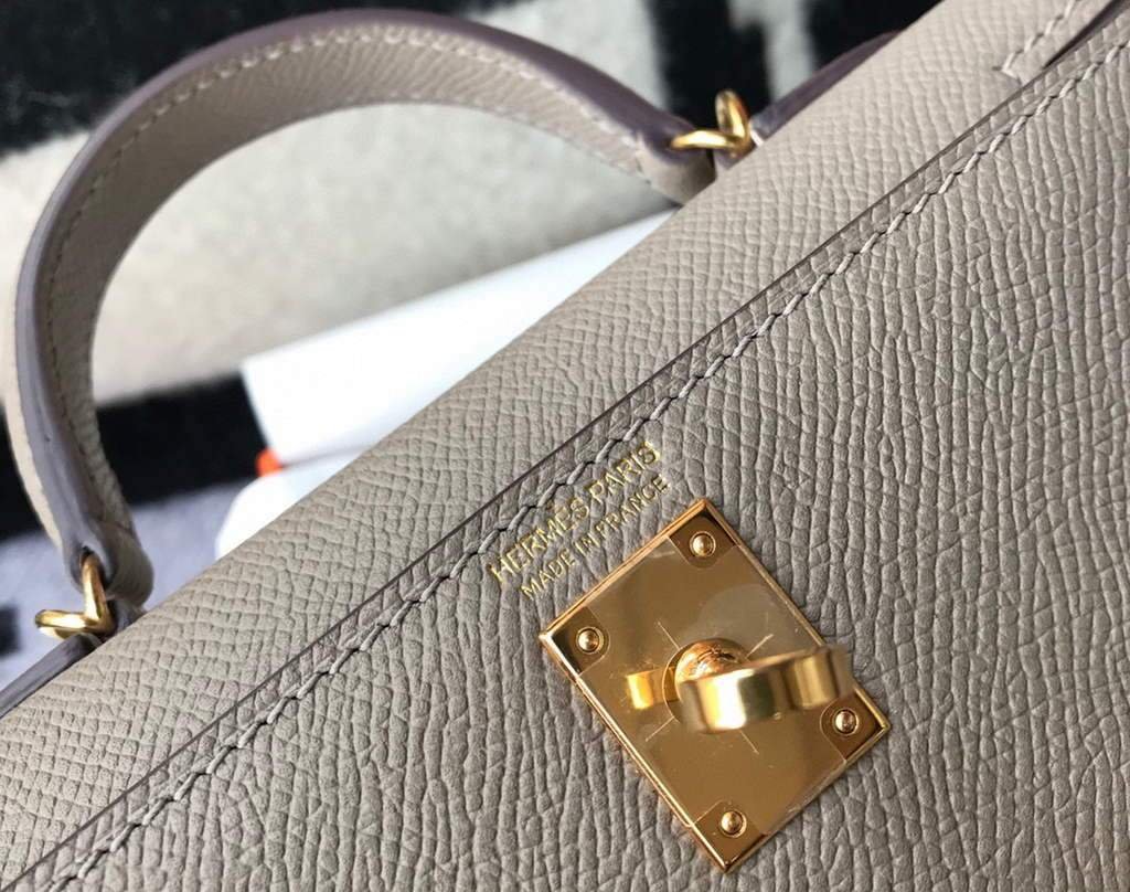 Replica Hermes Kelly Bag Hermes 19CM Epsom Shoulder Mini Bag Gray 20468