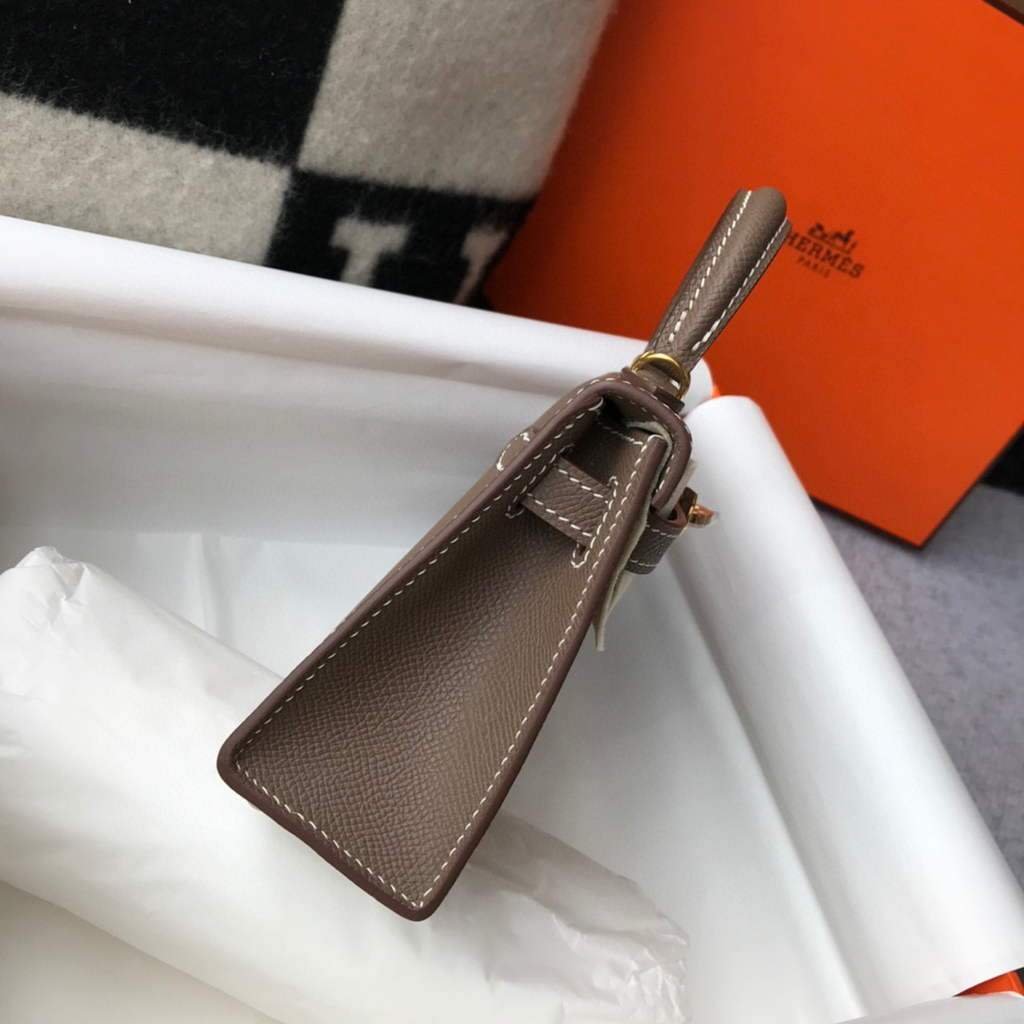 Replica Hermes Kelly Bag Hermes 19CM Epsom Shoulder Mini Bag Dark gray 20461