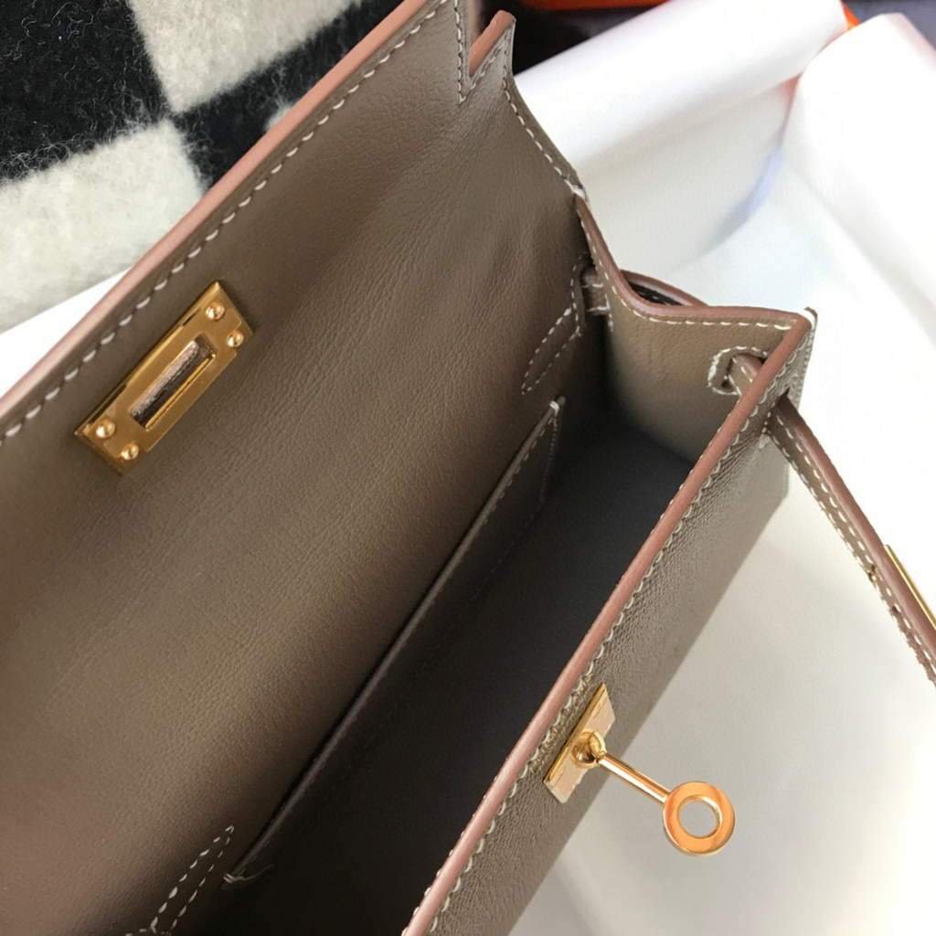 Replica Hermes Kelly Bag Hermes 19CM Epsom Shoulder Mini Bag Dark gray 20461