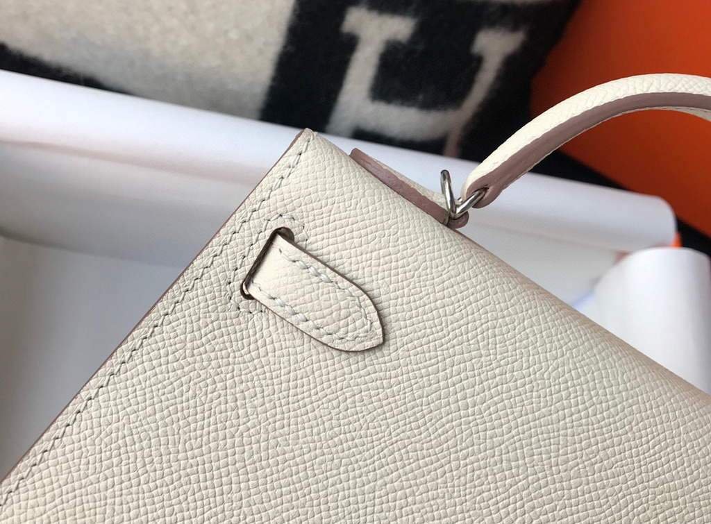 Replica Hermes Kelly Bag Hermes 19CM Epsom Shoulder Mini Bag Beige Silver buckle 20457