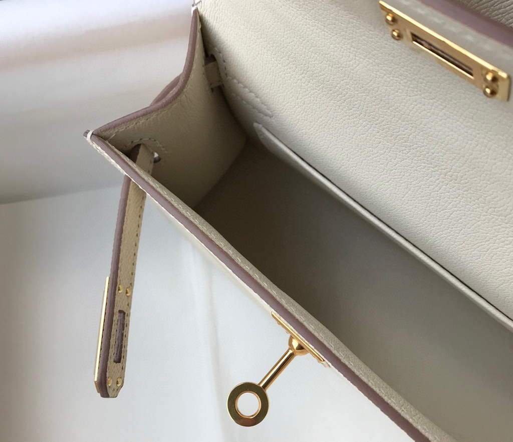 Hermes Kelly Bag Hermes 19CM Epsom Shoulder Mini Bag Beige Gold buckle 20458