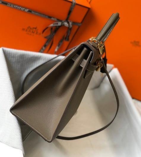 Mirror Top Hermes Sellier Kelly 28cm of Epsom Leather Bag 20337 Dark Gray