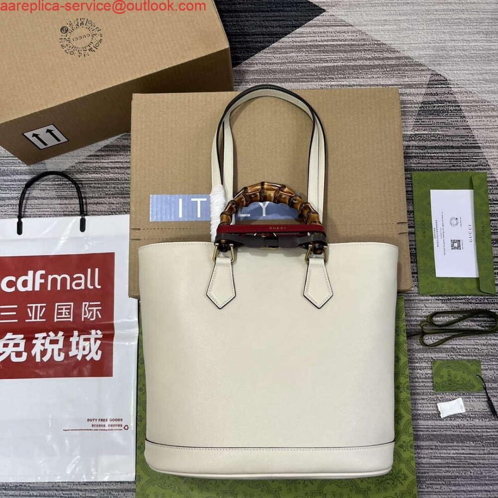 Gucci 750394 Gucci Diana Medium Tote Bag White leather