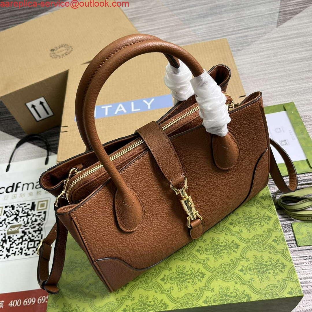 Gucci 727810 Jackie 1961 Small Natural Grain Tote Bag Brown