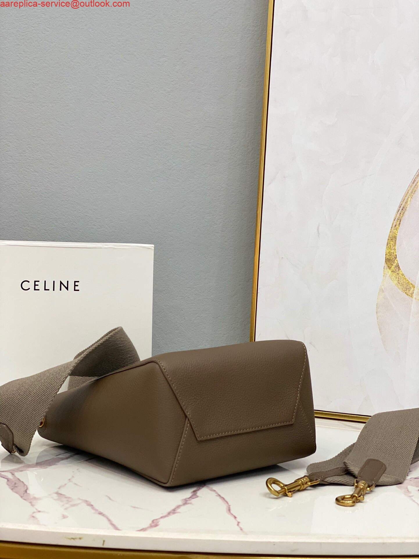 Celine 178303 Sangle Small Bucket Bag in Soft Grained Calfskin Brown