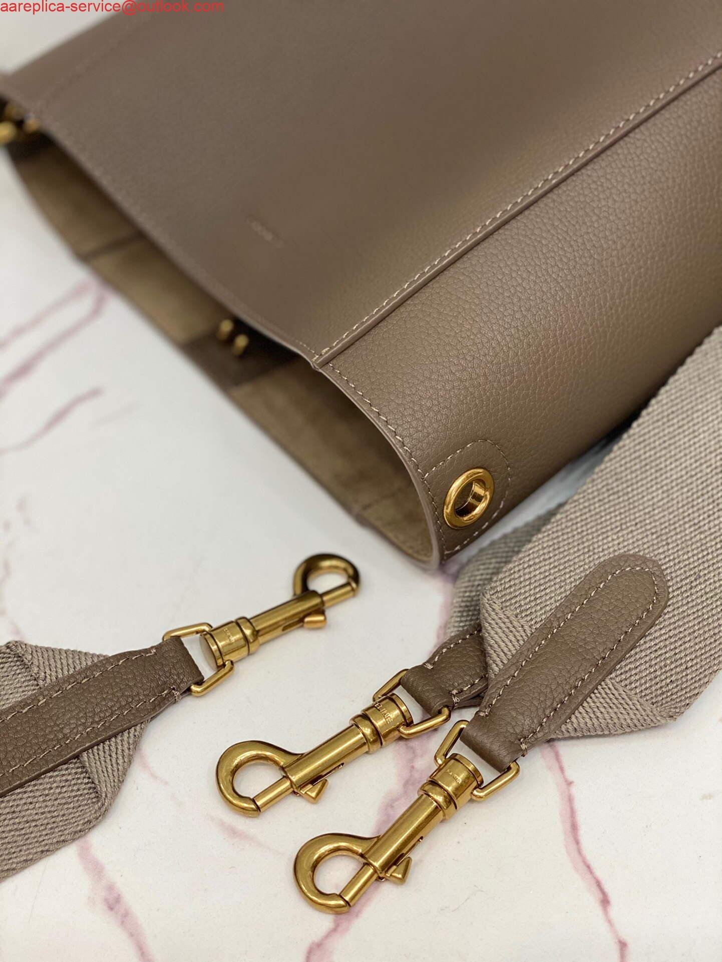 Celine 178303 Sangle Small Bucket Bag in Soft Grained Calfskin Brown