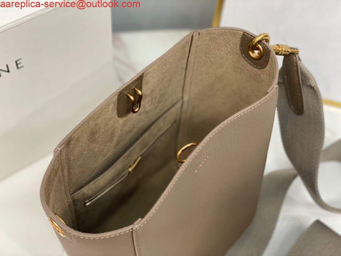 Celine 178303 Sangle Small Bucket Bag in Soft Grained Calfskin Brown