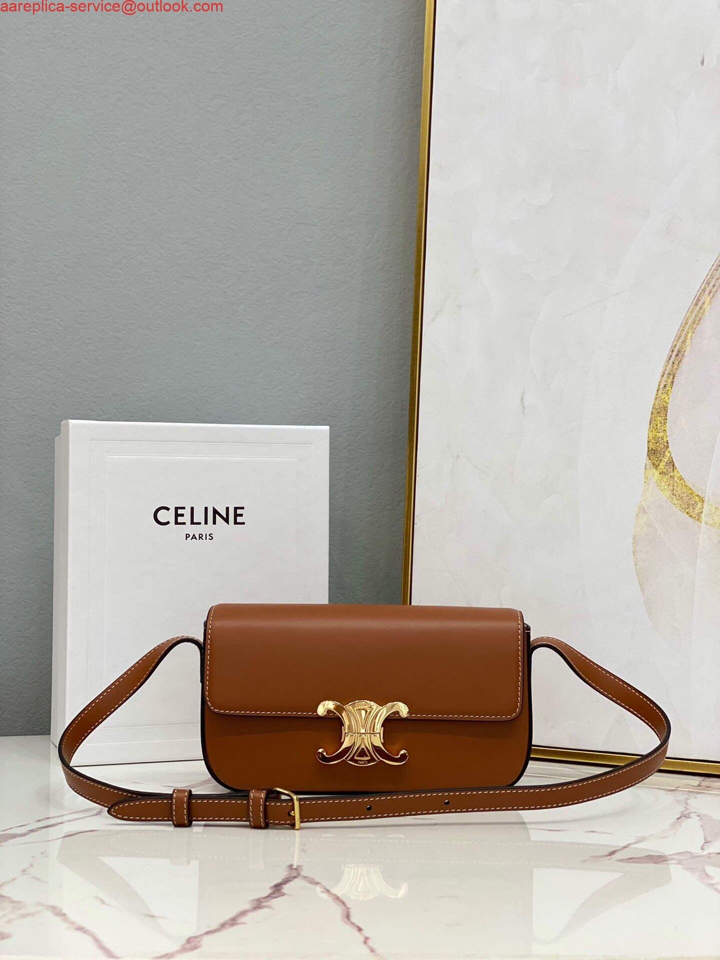 Celine 194143 Triomphe Shoulder Bag in Natural Calfskin Tan