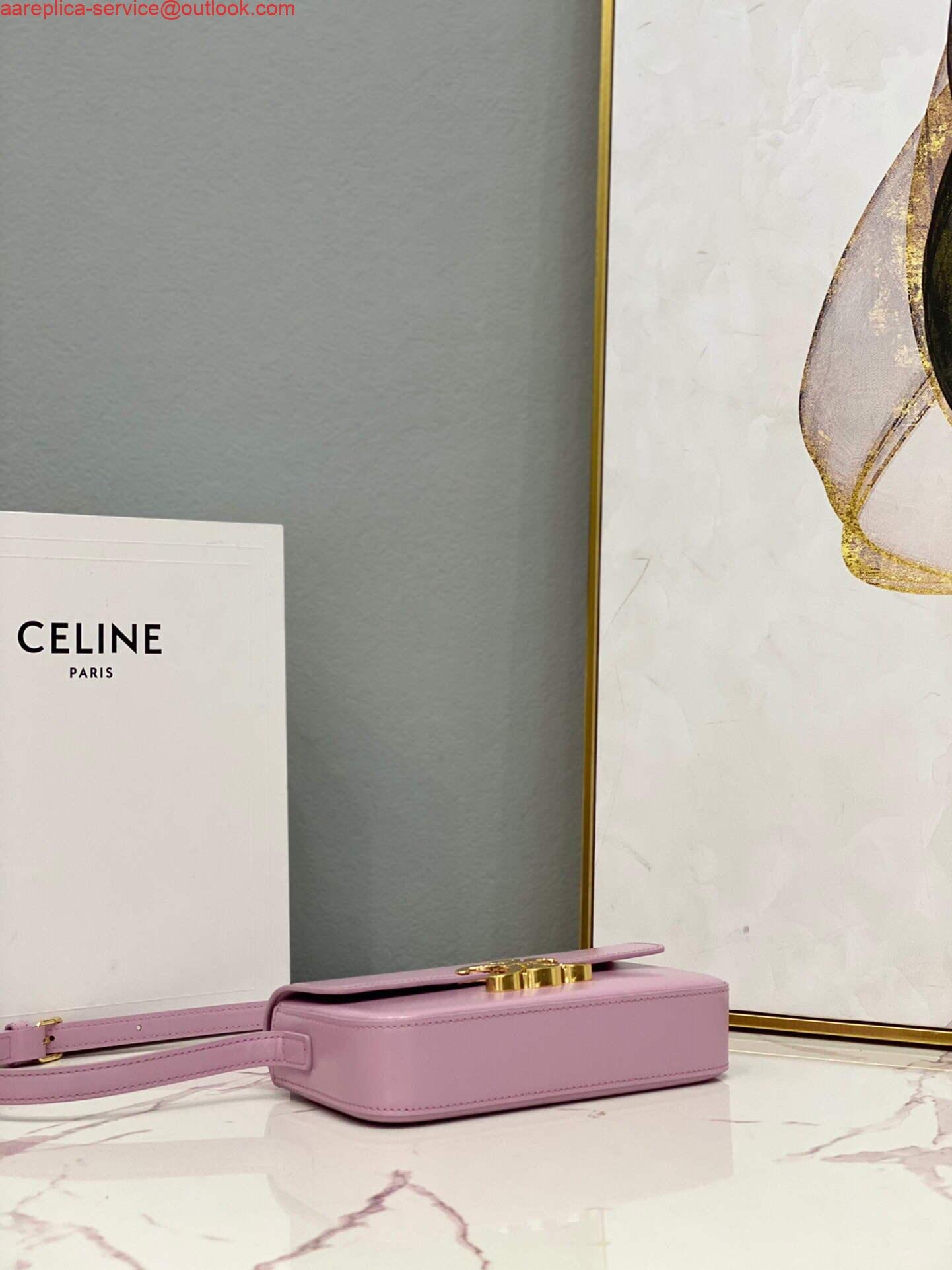Celine 194143 Triomphe Shoulder Bag in Natural Calfskin Pink