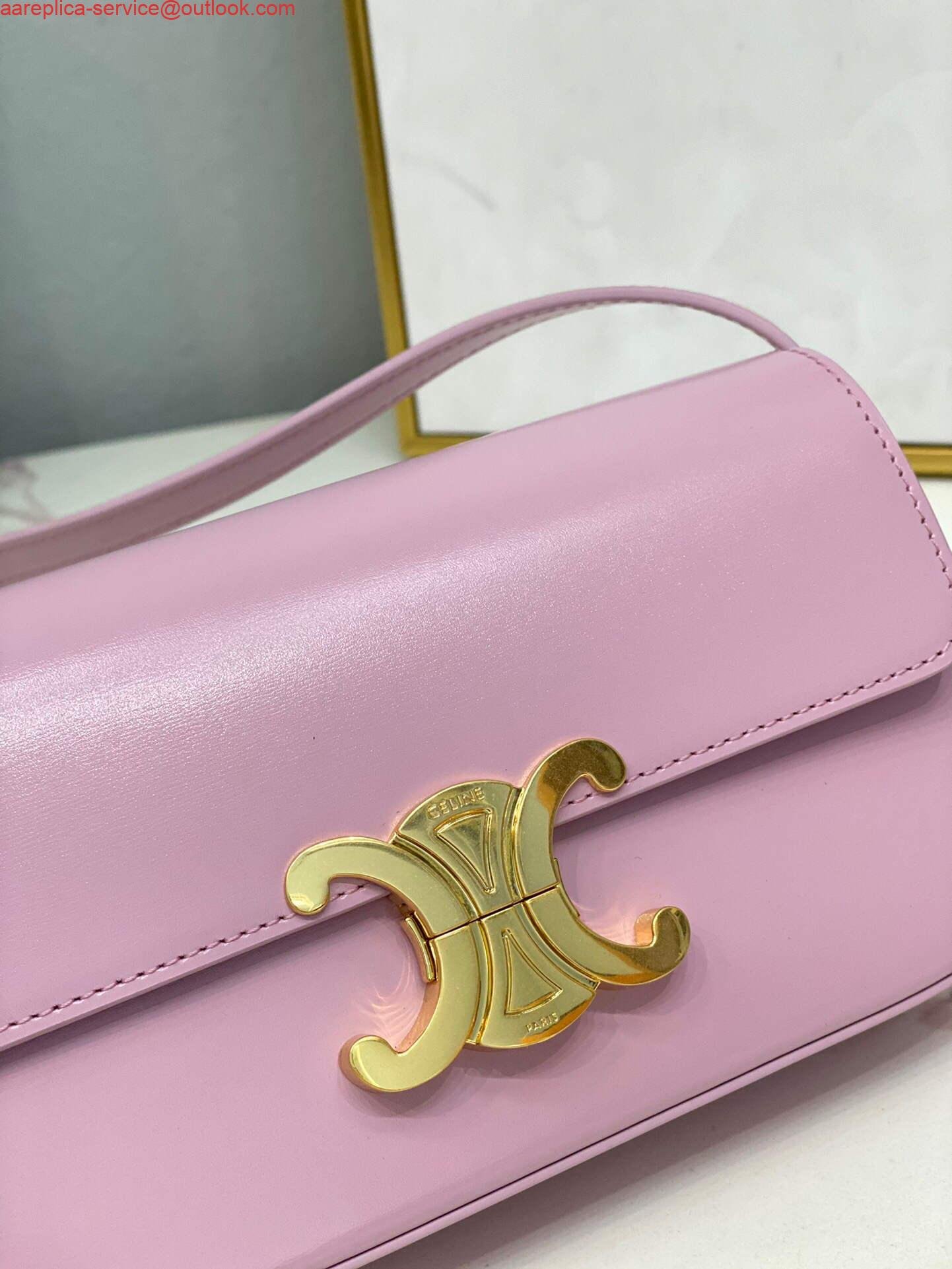 Celine 194143 Triomphe Shoulder Bag in Natural Calfskin Pink