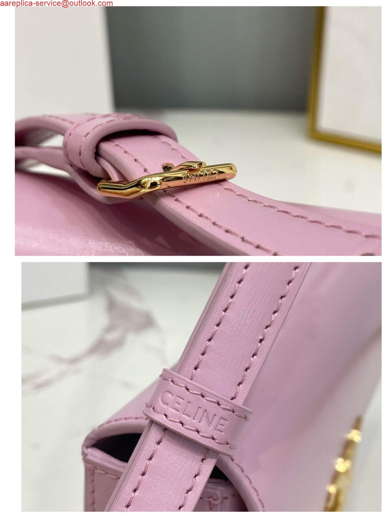 Celine 194143 Triomphe Shoulder Bag in Natural Calfskin Pink