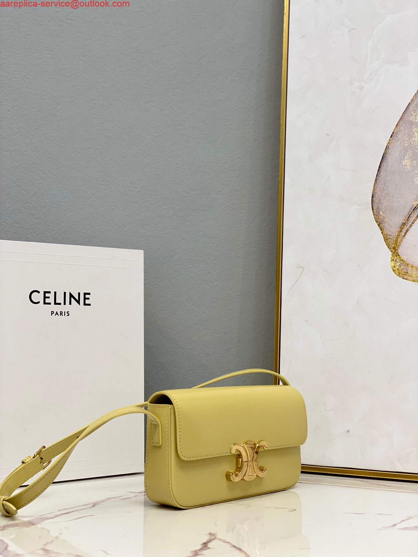 Celine 194143 Triomphe Shoulder Bag in Natural Calfskin Light Yellow